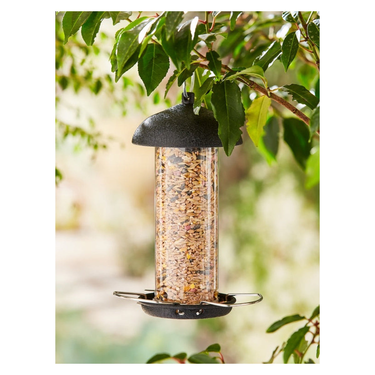 Ambassador black steel hanging seed feeder for wild birds, view 2