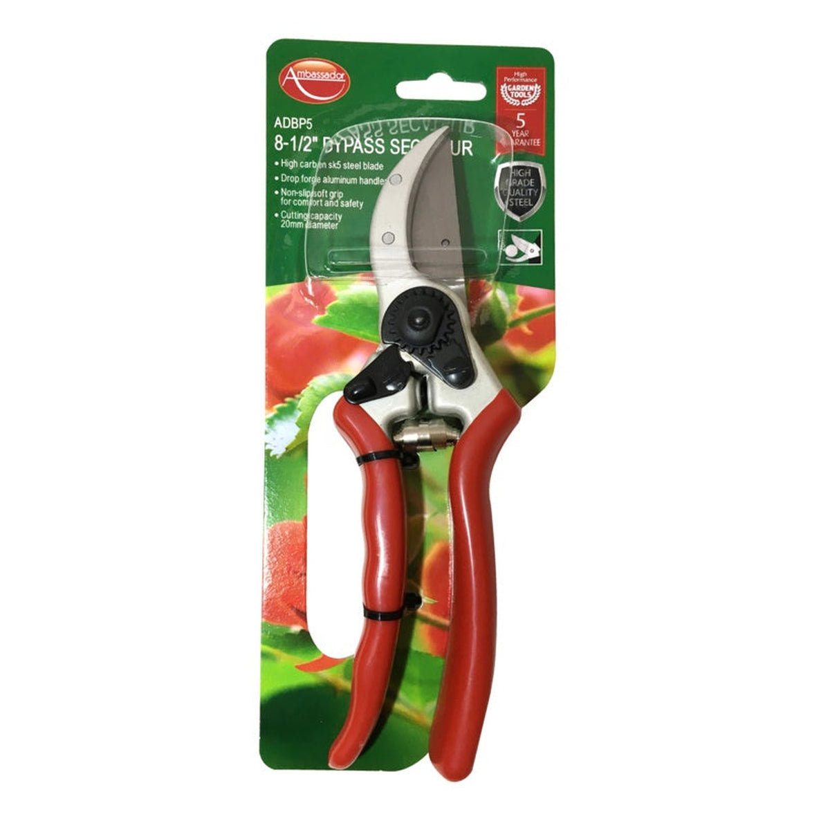 Ambassador 8.5 inch bypass secateurs with soft grip handle