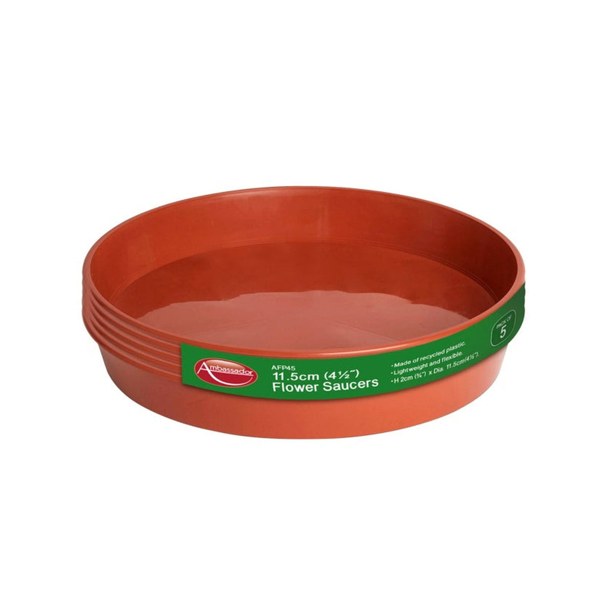Ambassador 4.5 inch plastic flower pot saucers, pack of 5