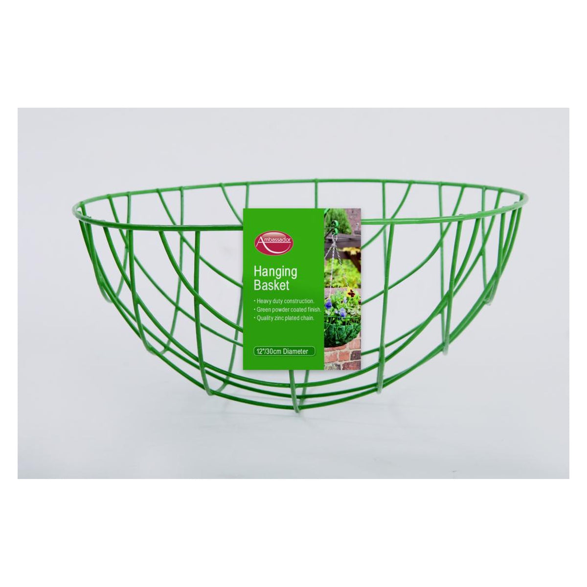 Ambassador 30cm green steel hanging basket