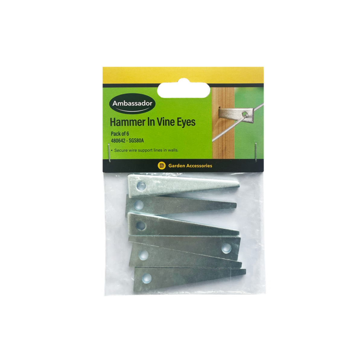 Ambassador hammer-in vine eyes for securing garden wire to walls