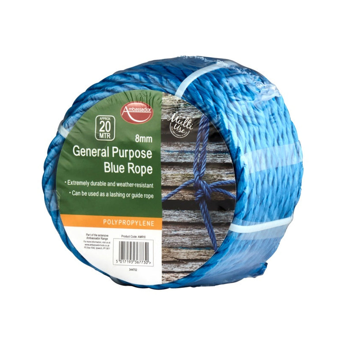 Ambassador blue 8mm polypropylene rope, 20m coil, view 2