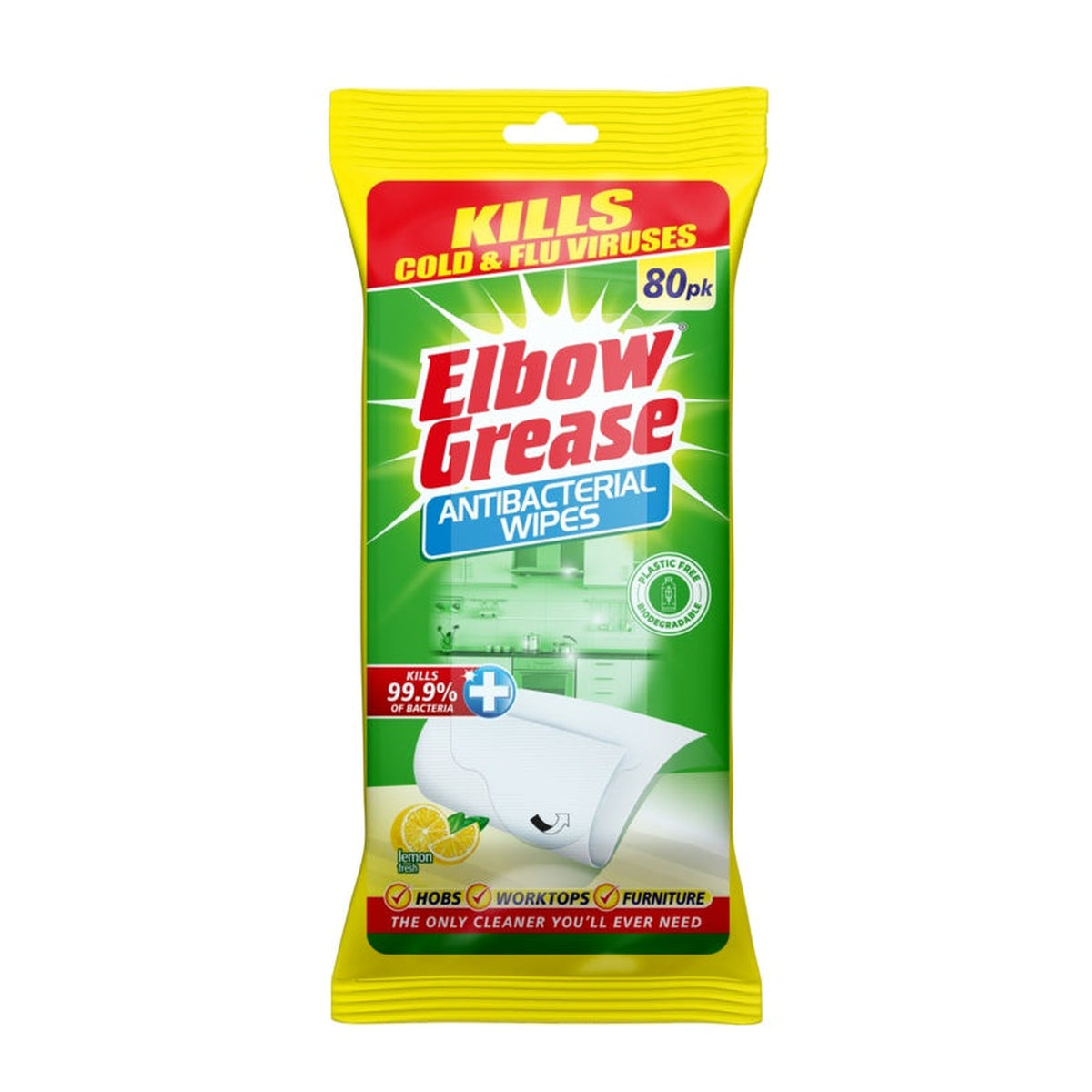 Antibacterial Wipes Lemon Fresh - Pack 80