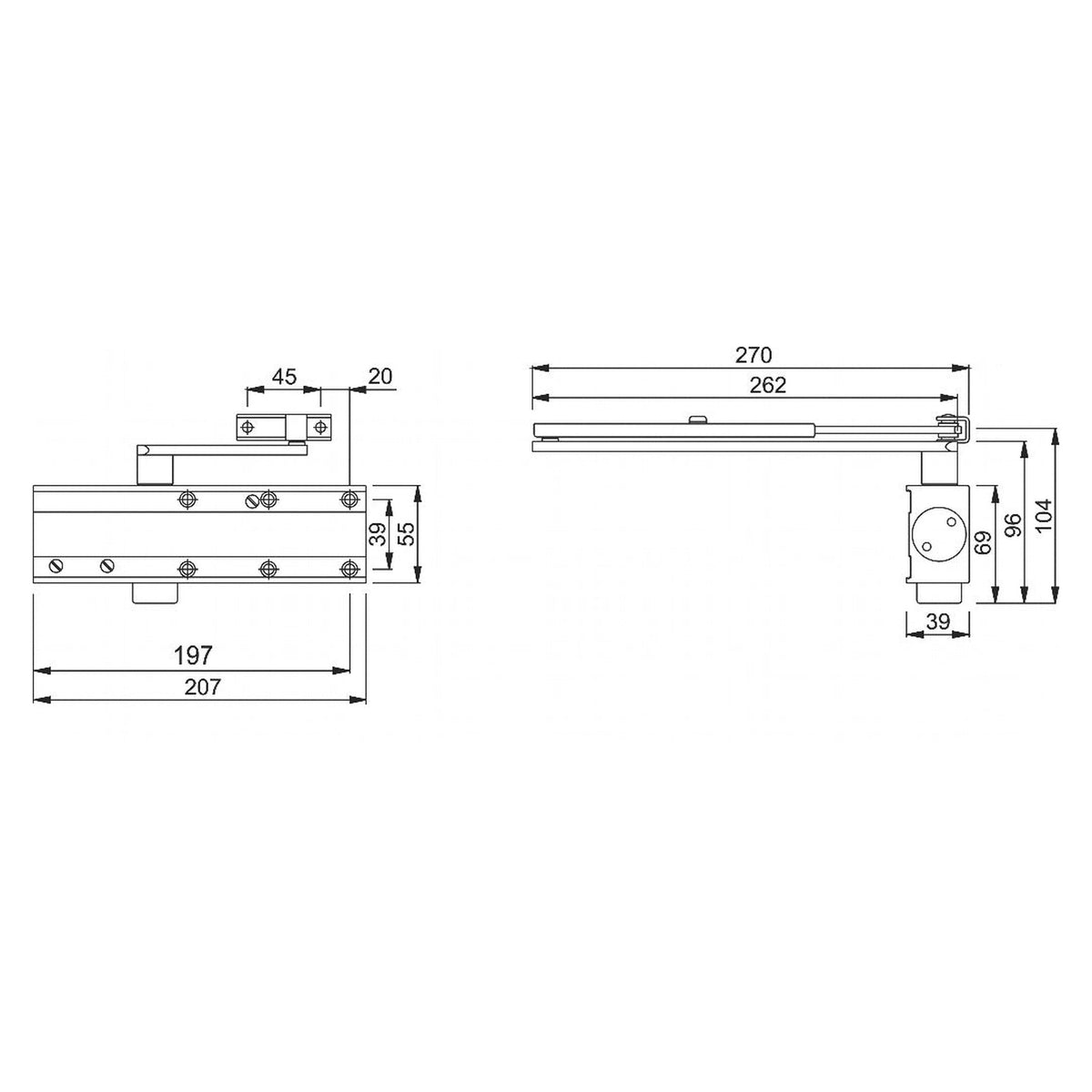 Arrone silver adjustable door closer, view 3