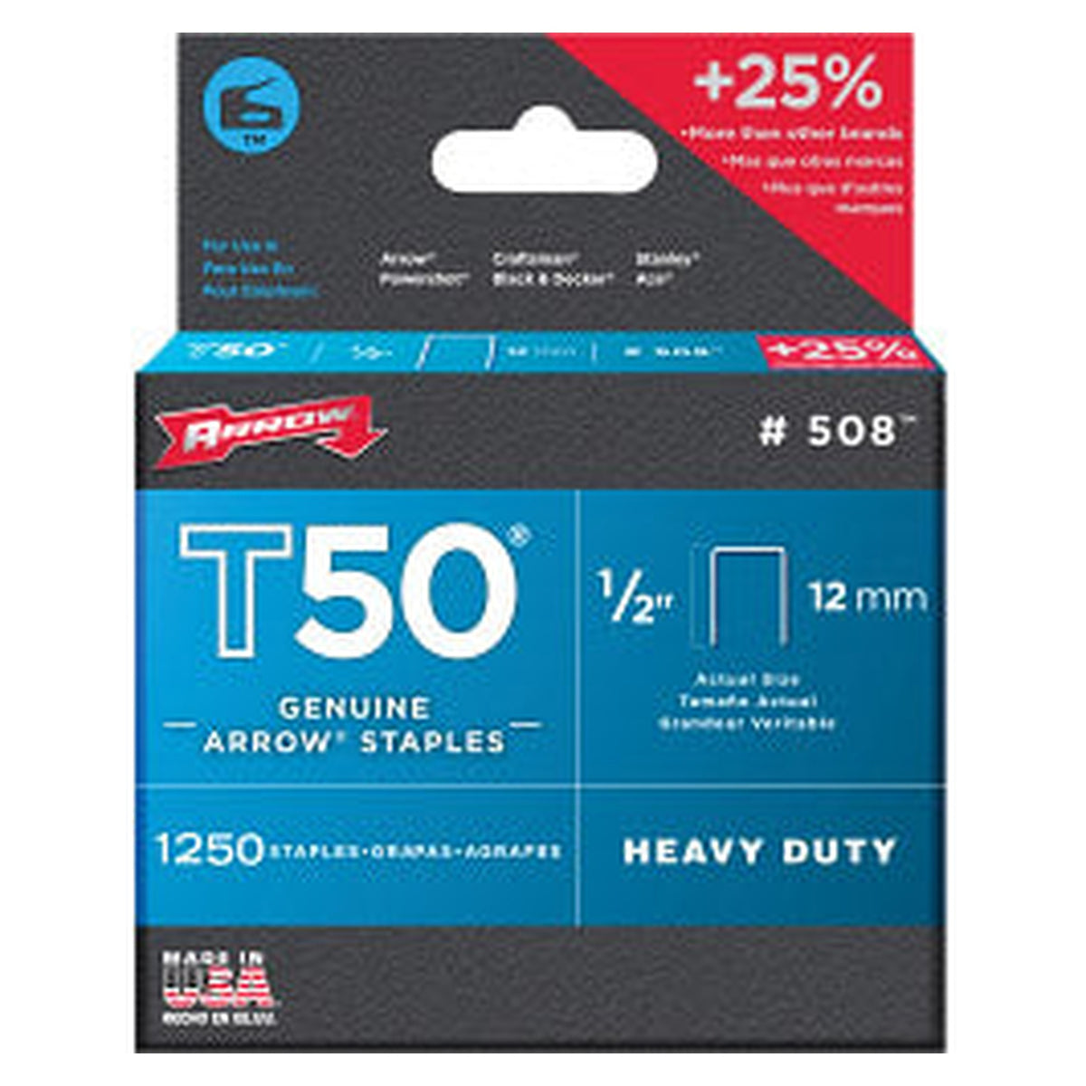 Box of 1250 Arrow T50 12mm staples