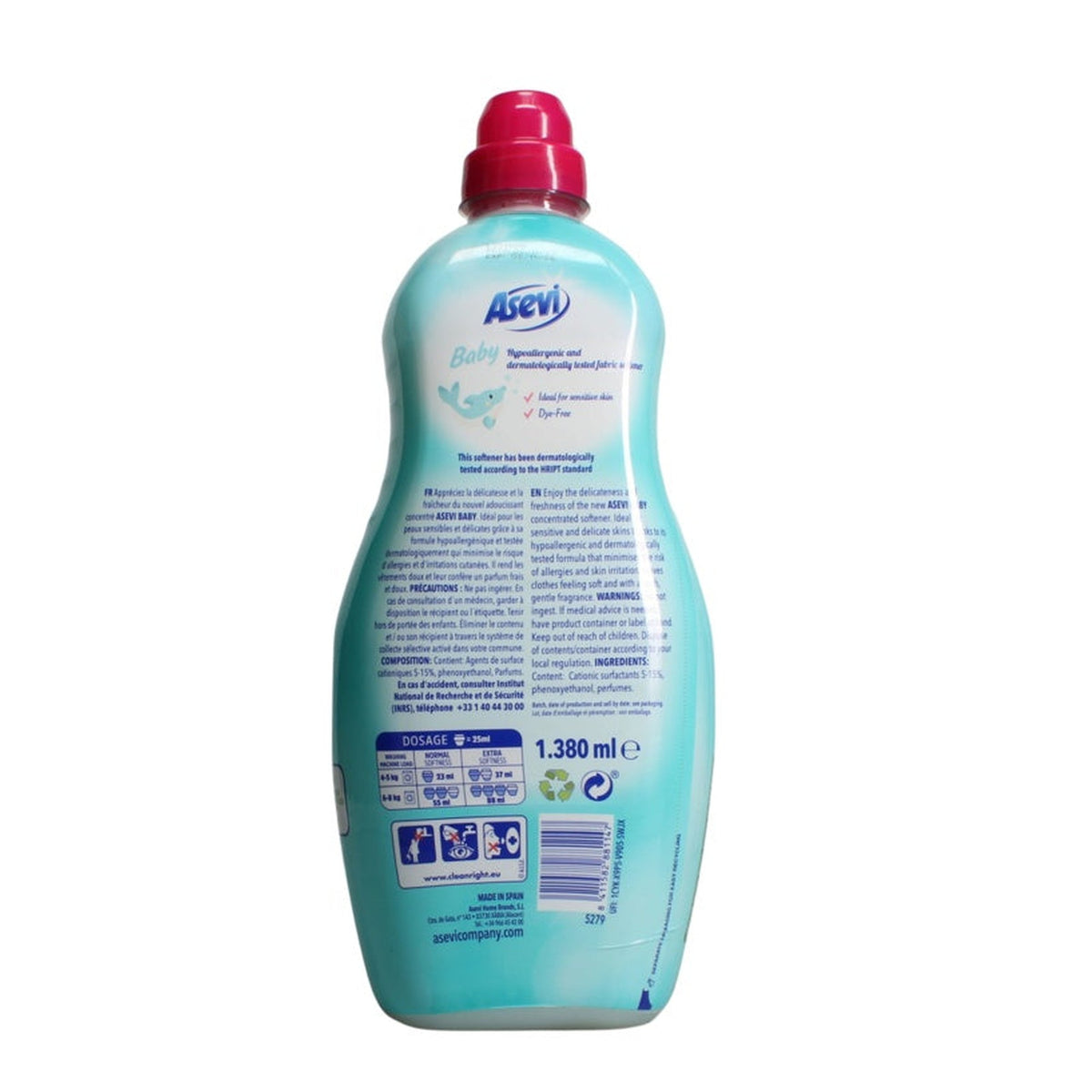 Asevi baby fabric conditioner 60 wash bottle, view 2