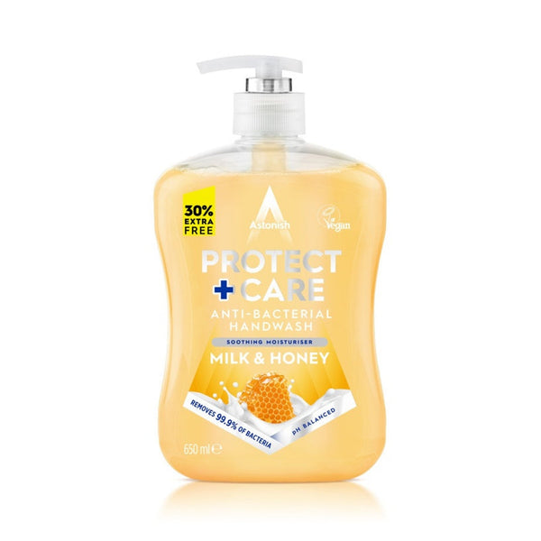 Astonish Protect + Care anti-bacterial handwash Milk and Honey 650ml