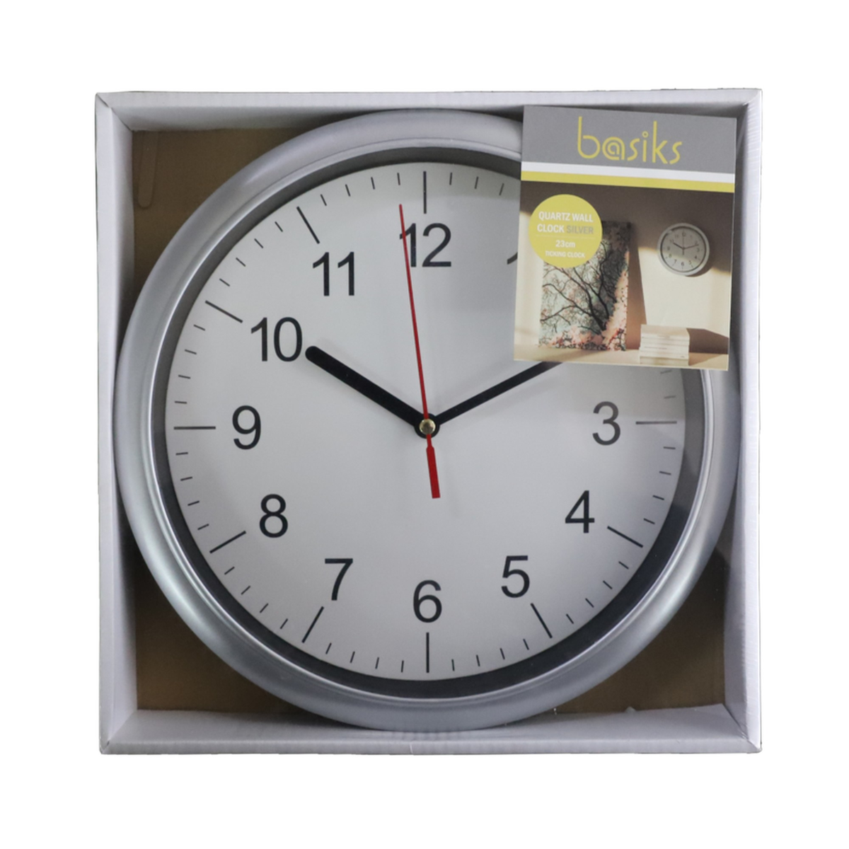 Basiks 23cm silver quartz wall clock
