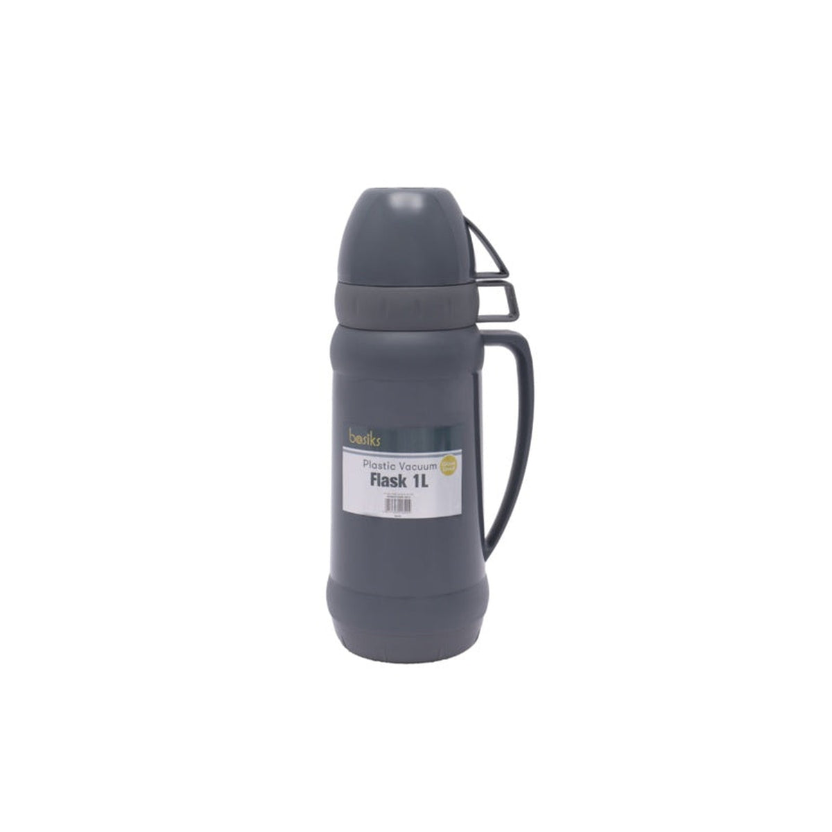 Basiks 1L glass vacuum thermal flask with cups