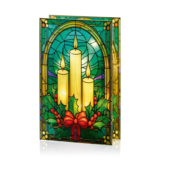 Battery Operated Lit Candles & Holly Glass Table Top 50 Warm White LEDs - 21x13