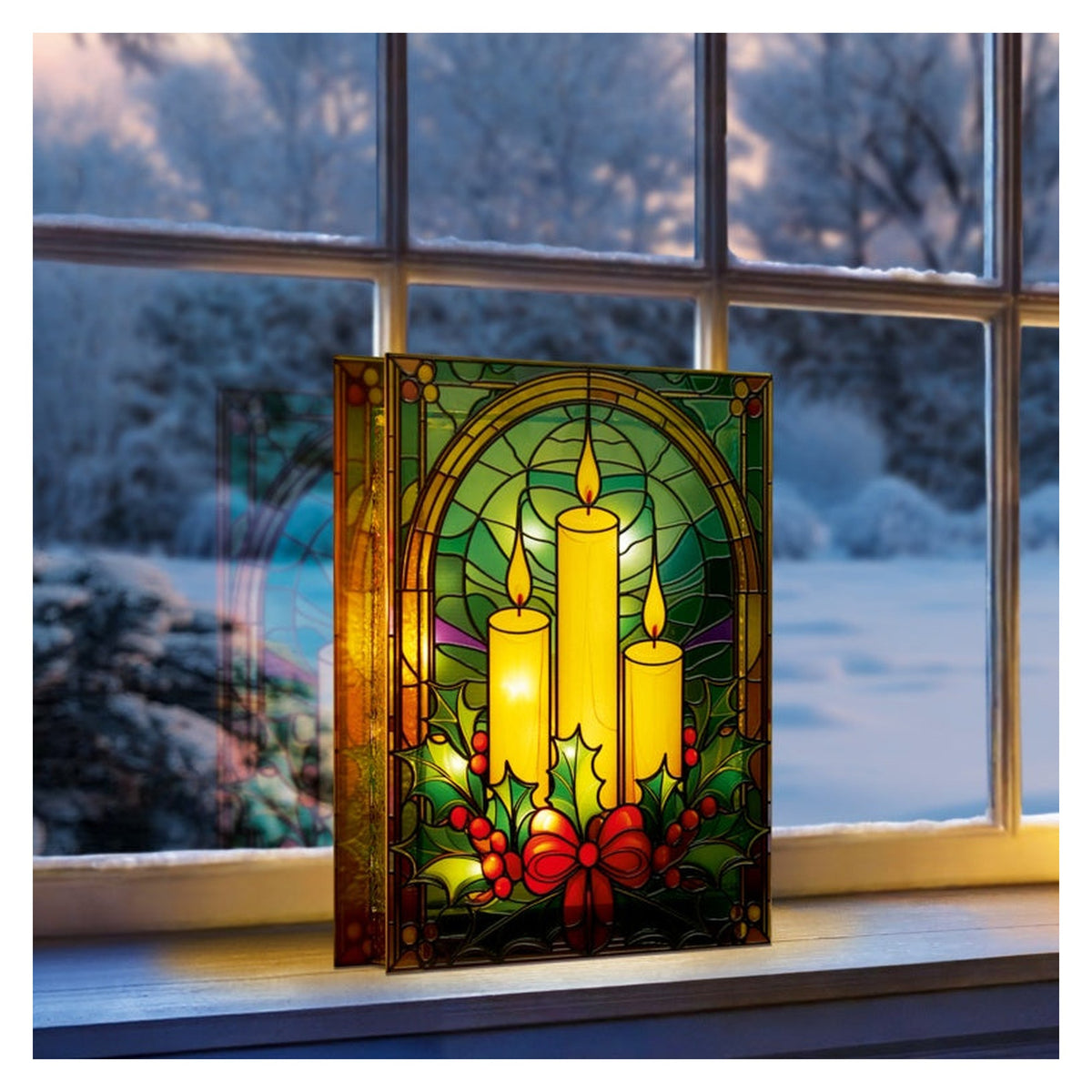 Battery Operated Lit Glass Candles Table Top 50 Warm White LEDs - 21x28, view 2