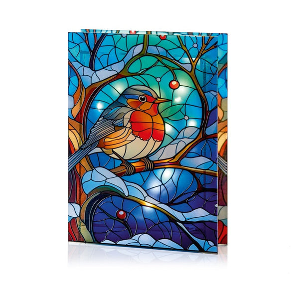 Battery Operated Lit Glass Robin Table Top 50 LED Warm White - 21x28