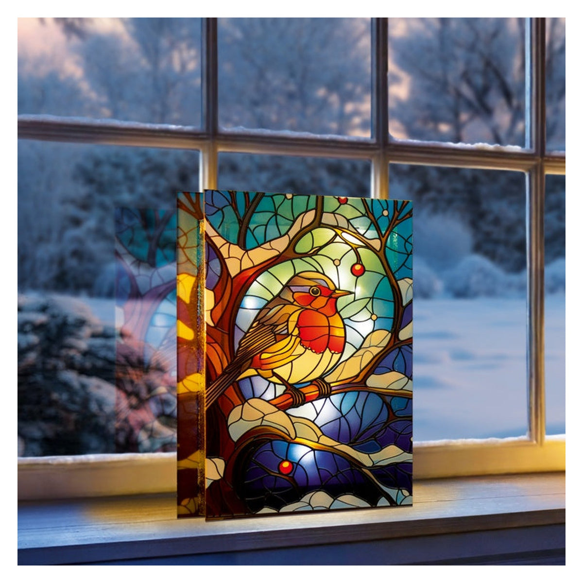 Battery Operated Lit Glass Robin Table Top 50 LED Warm White - 21x28, view 2