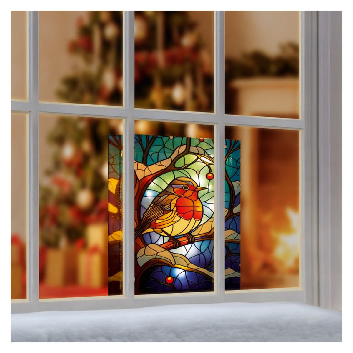 Battery Operated Lit Glass Robin Table Top 50 LED Warm White - 21x28, view 3