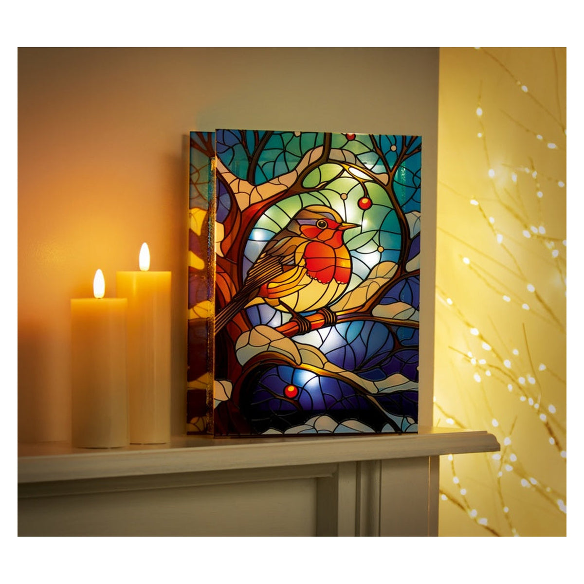 Battery Operated Lit Glass Robin Table Top 50 LED Warm White - 21x28, view 5