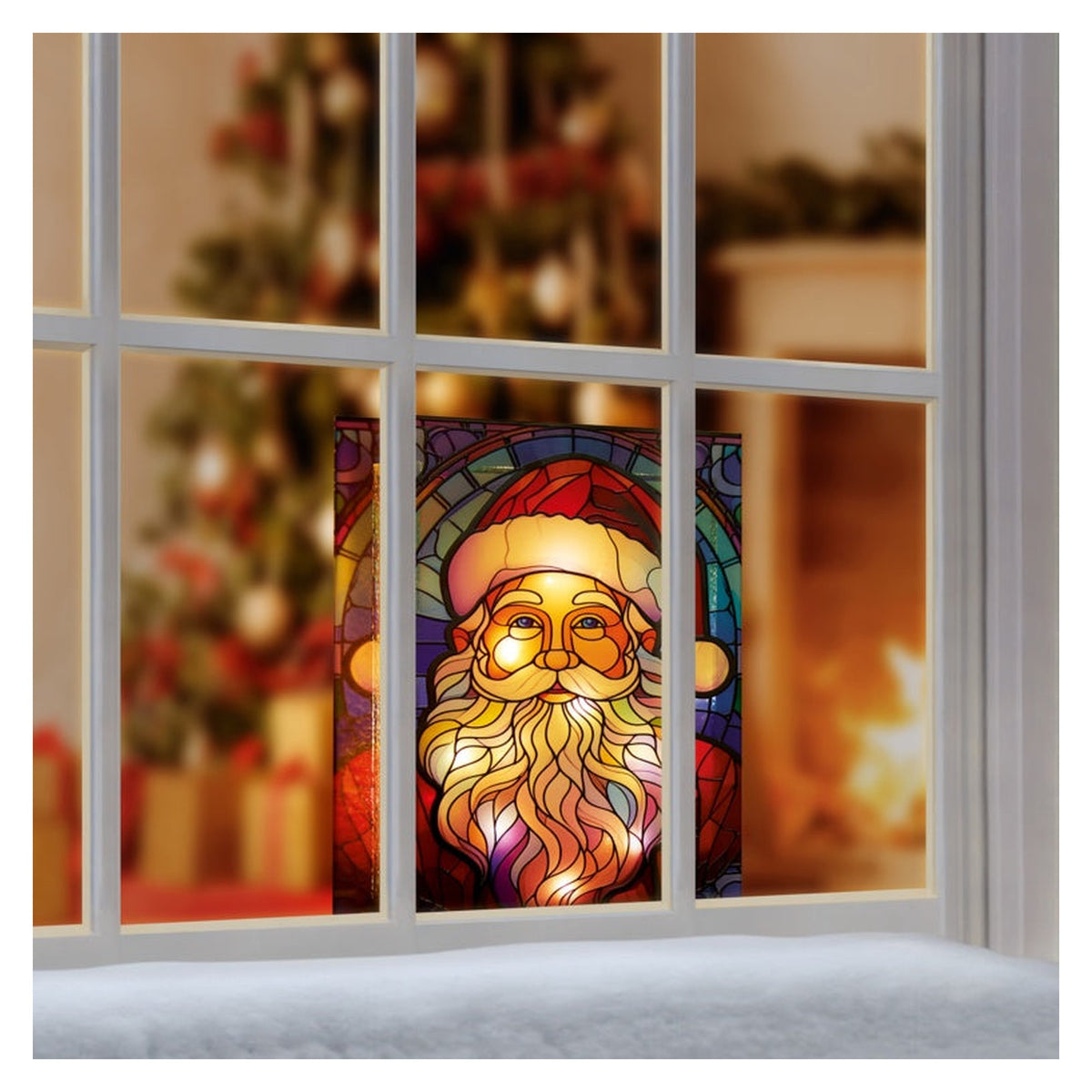 Battery Operated Lit Glass Santa Table Top 50 Warm White LEDs - 21x28, view 2