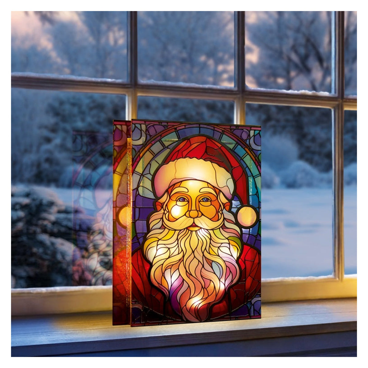 Battery Operated Lit Glass Santa Table Top 50 Warm White LEDs - 21x28, view 3