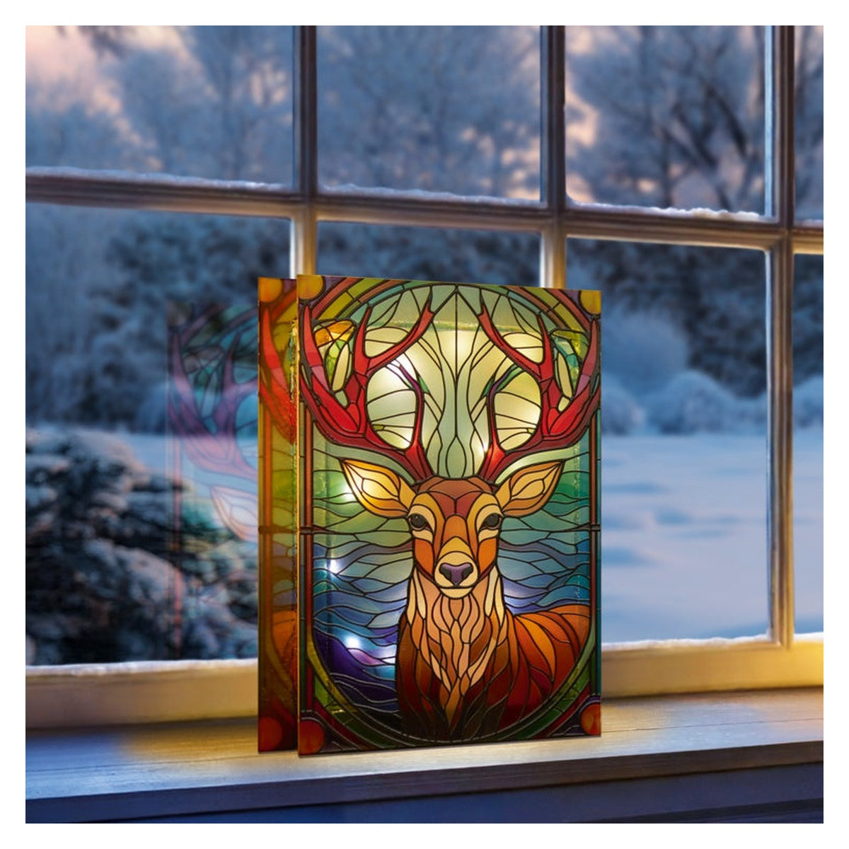 Battery Operated Lit Glass Stag Table Top 50 LED Warm White - 21x28, view 2