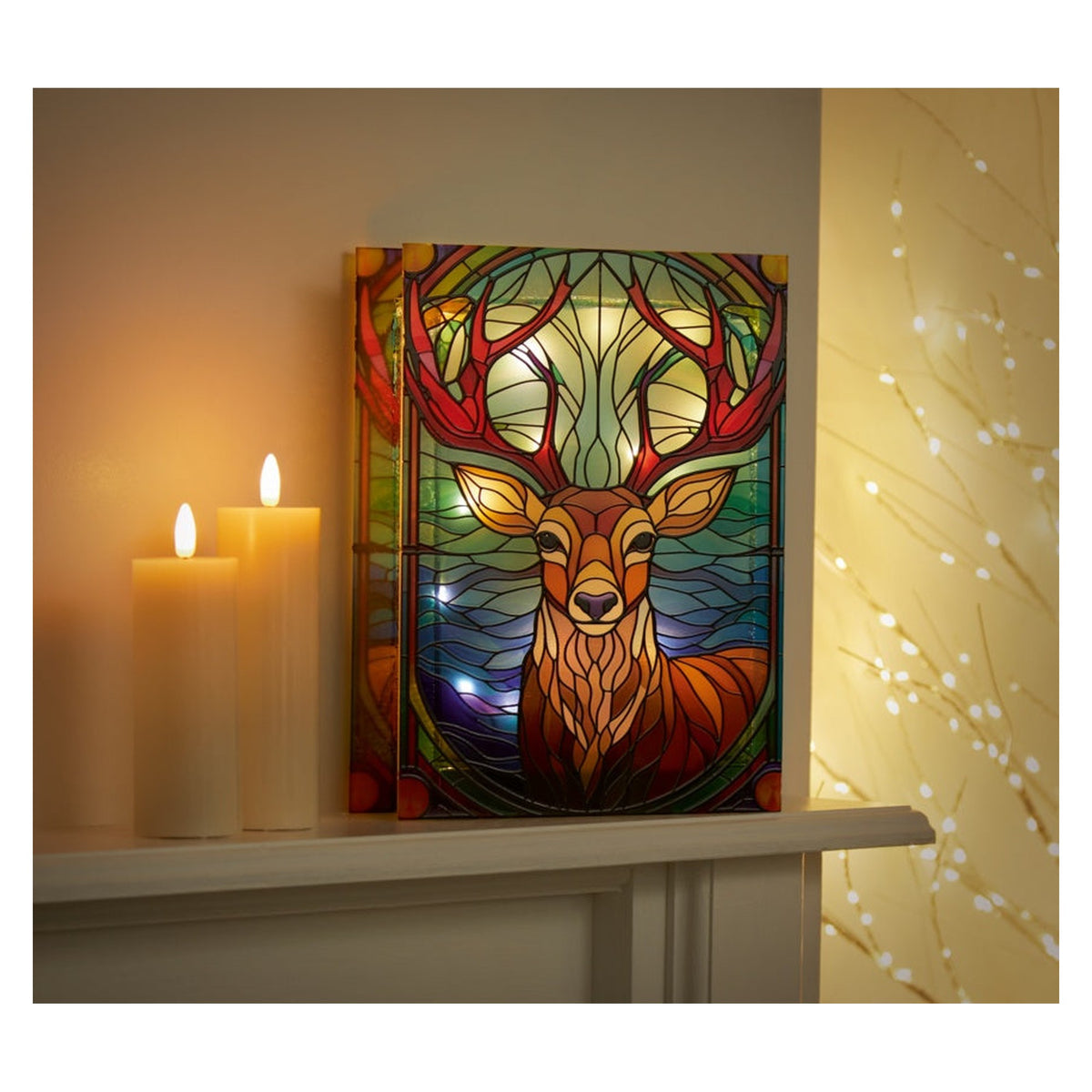 Battery Operated Lit Glass Stag Table Top 50 LED Warm White - 21x28, view 3