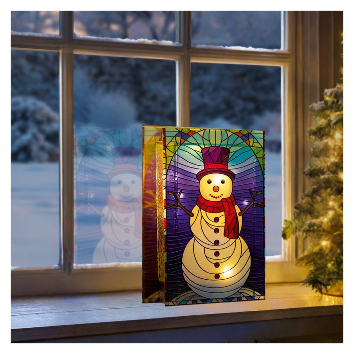 Battery Operated Lit Snowman Glass Table Top 50 Warm White LEDs - 21x13, view 2
