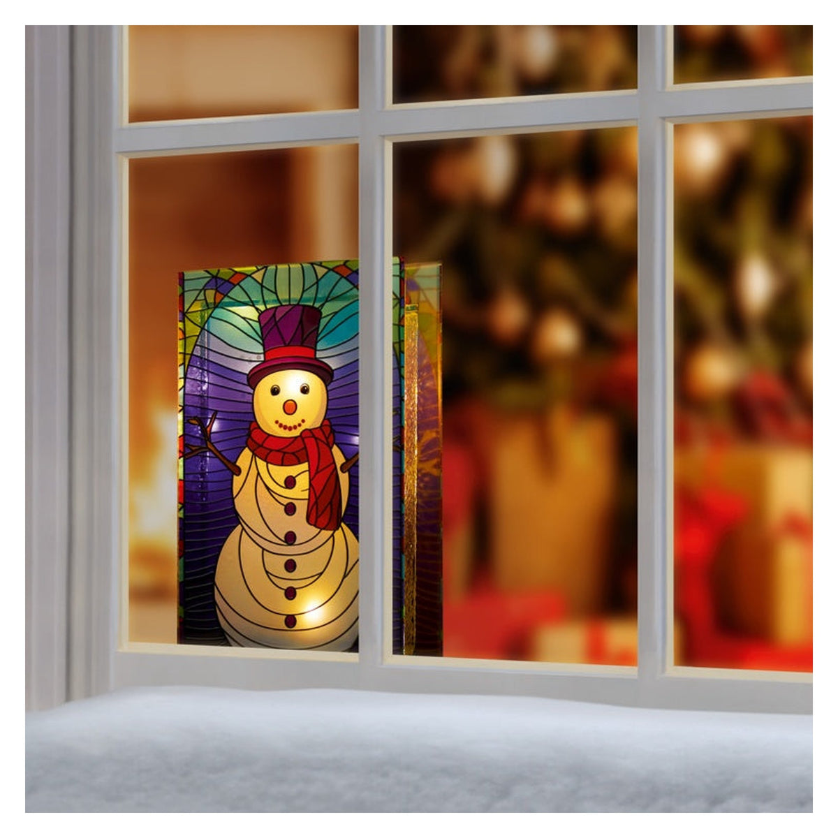 Battery Operated Lit Snowman Glass Table Top 50 Warm White LEDs - 21x13, view 3