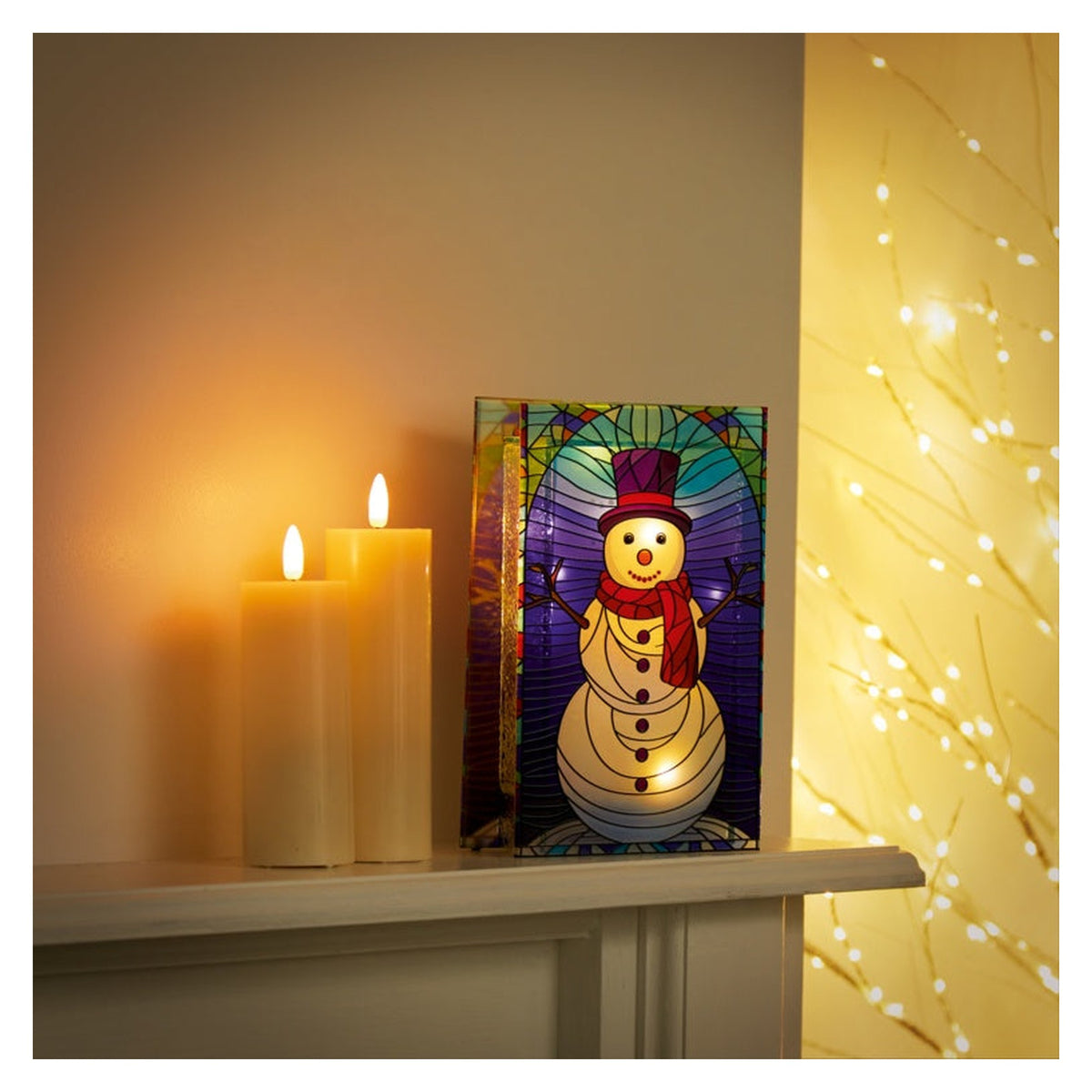 Battery Operated Lit Snowman Glass Table Top 50 Warm White LEDs - 21x13, view 4