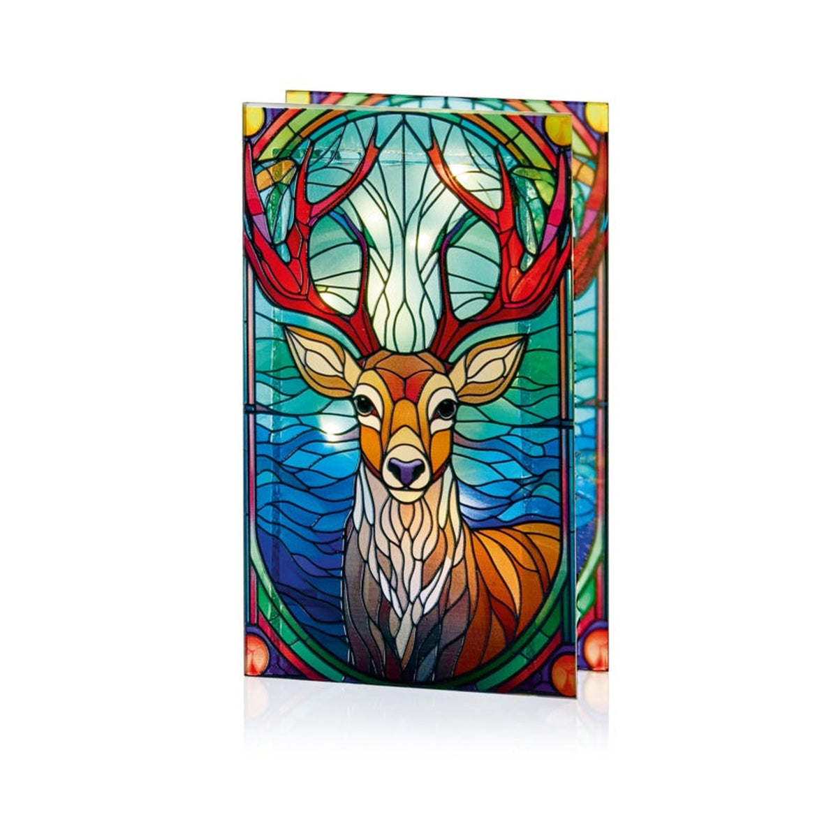 Battery Operated Lit Stag Glass Table Top 25 Warm White LEDs - 21 x 13cm
