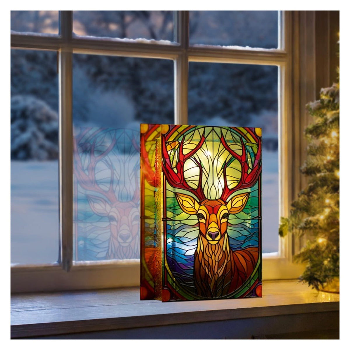 Battery Operated Lit Stag Glass Table Top 25 Warm White LEDs - 21 x 13cm, view 2