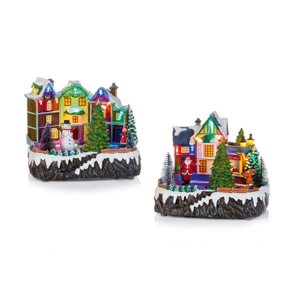 Battery Operated Lit Village Santa Snow Snowman - 20cm