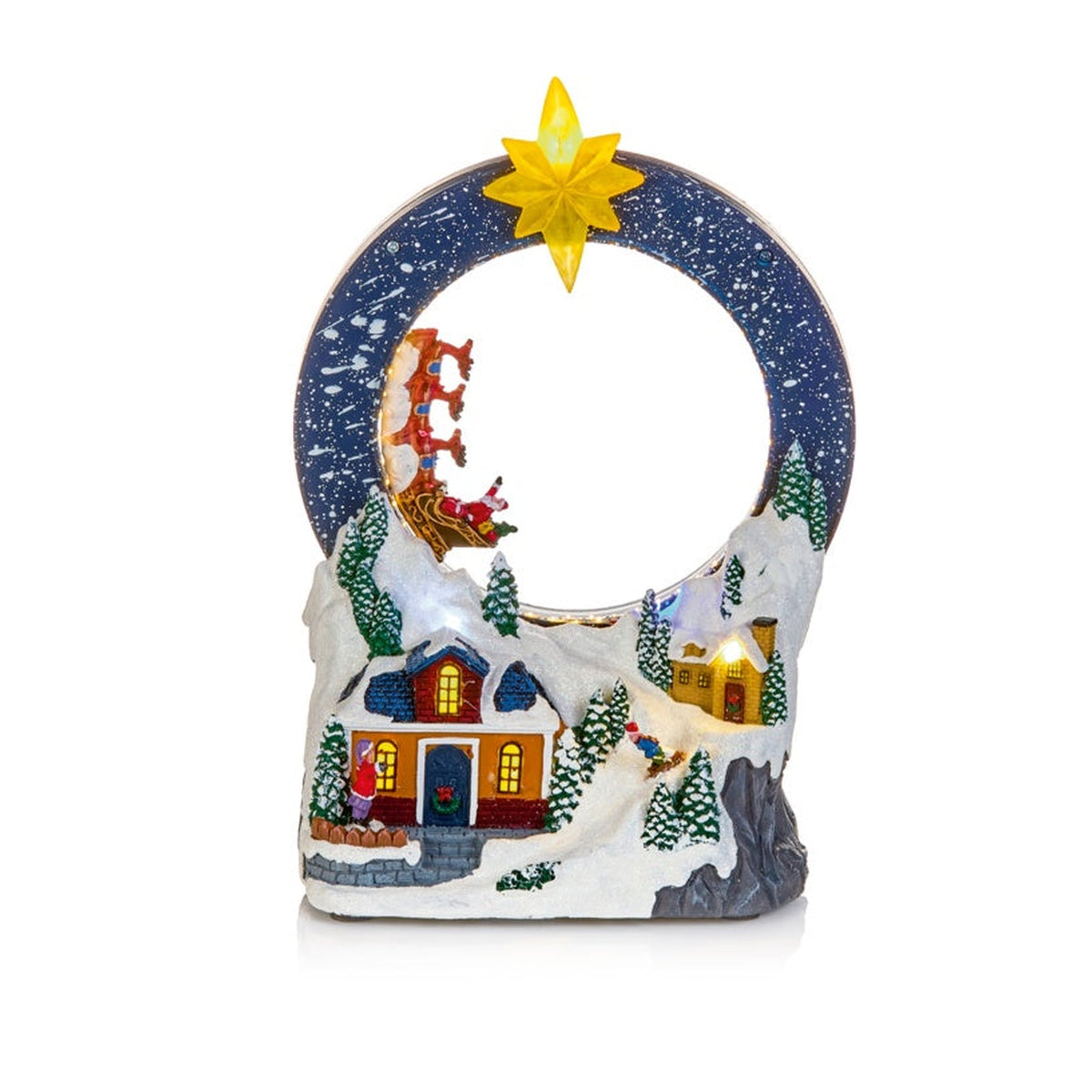 Battery Operated Lit Village With Looping Santa Sleigh - 29cm