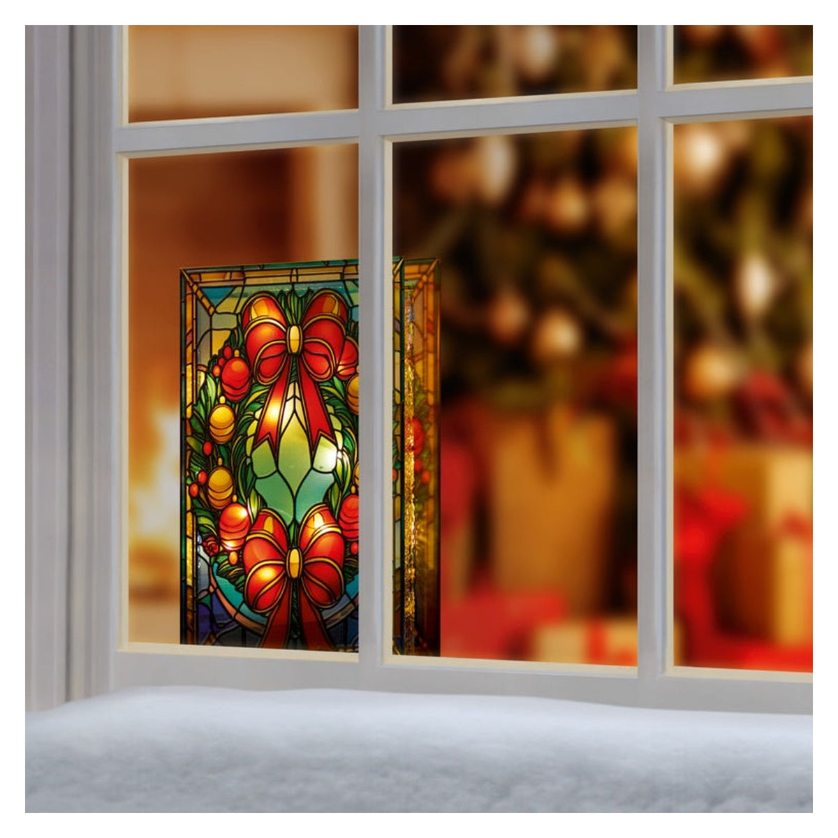 Battery Operated Lit Wreath Glass Table Top 50 Warm White LEDs - 21x13, view 4