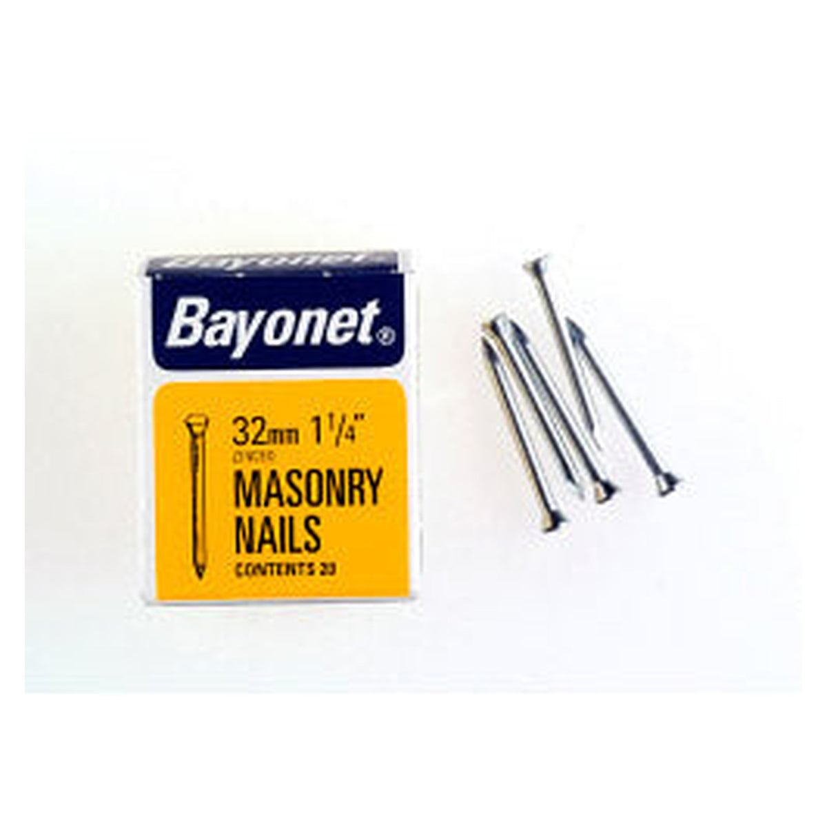 Bayonet zinc plated 30mm masonry nails, box of 36
