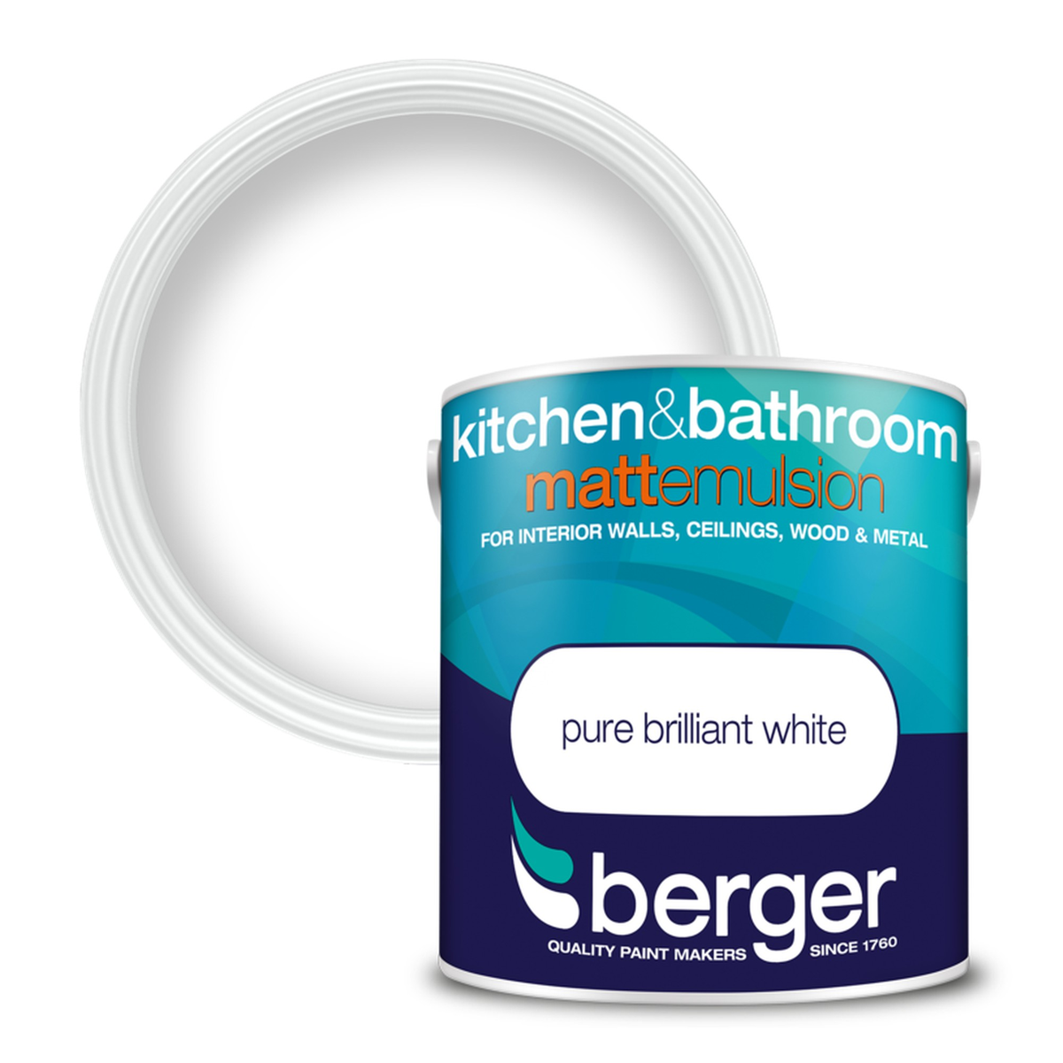 Berger Kitchen and Bathroom Matt Emulsion 2.5L Brilliant White