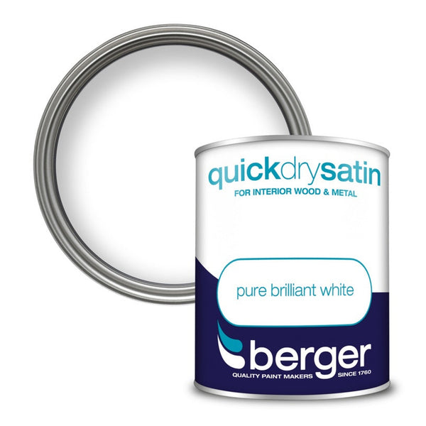 Berger Quick Dry Satin 750ml tin in Brilliant White