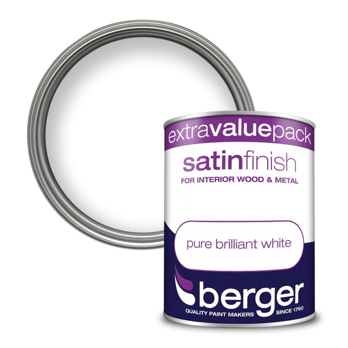 Berger Satin Finish 1.25L tin in Pure Brilliant White