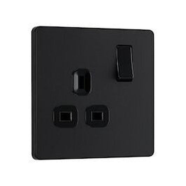 BG 13A 1 gang matt black switched socket