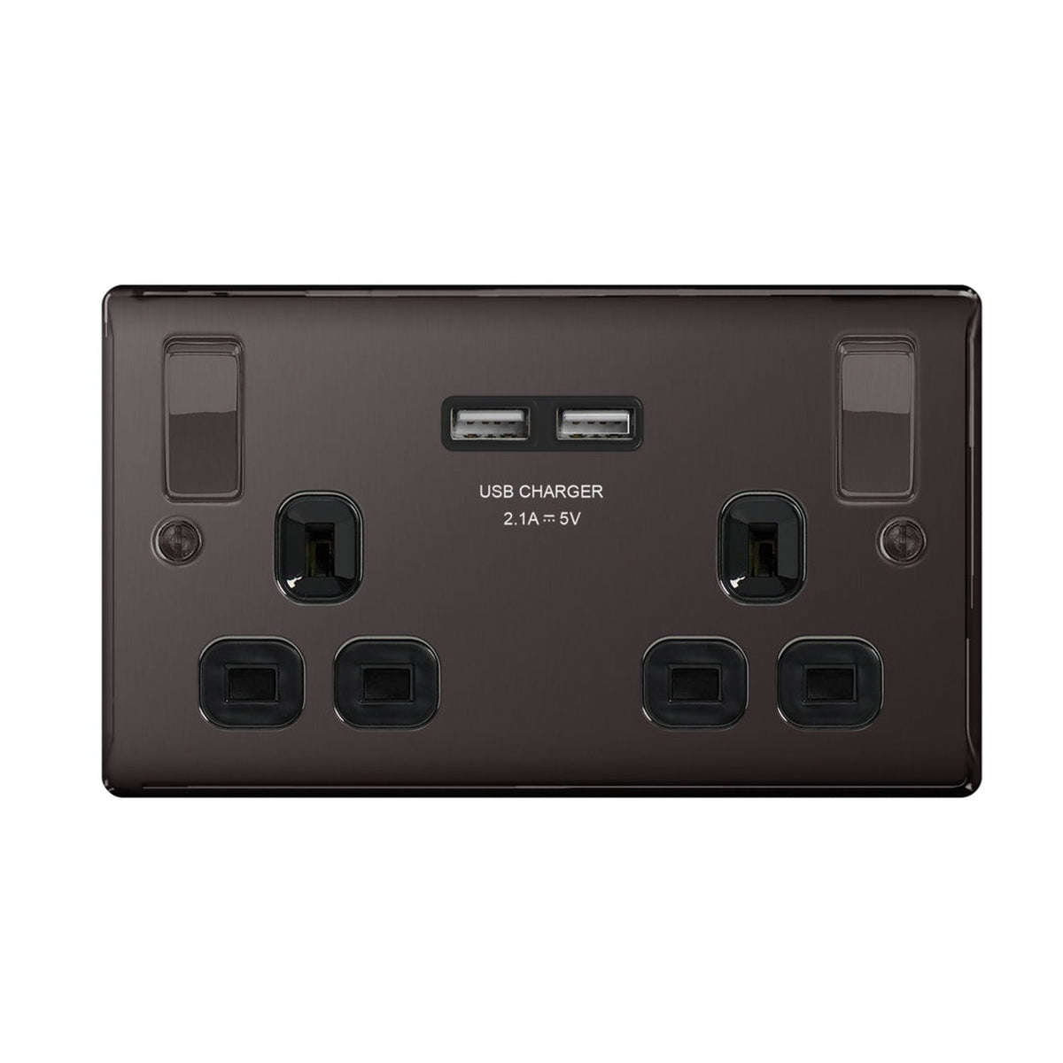 BG Nexus black nickel 2 gang socket with USB