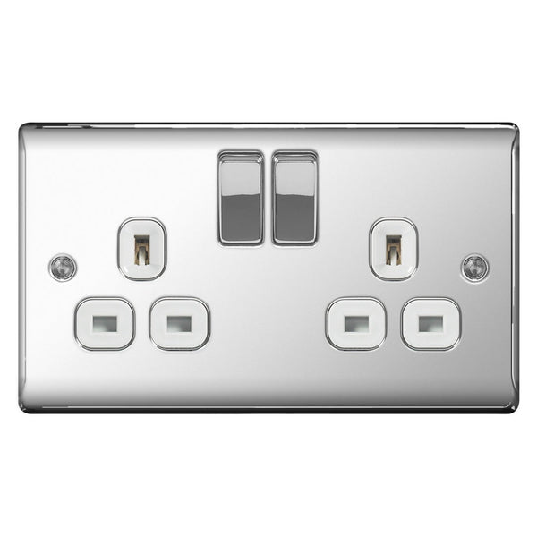 BG polished chrome 13A 2 gang switched socket