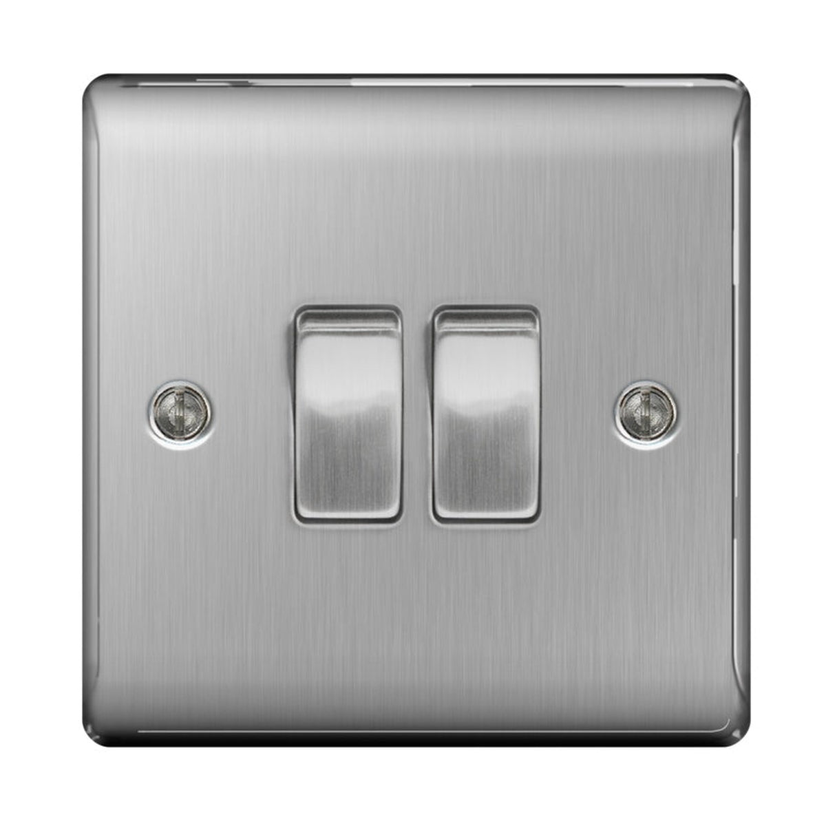 BG brushed steel 2 gang 2 way 10AX plate switch