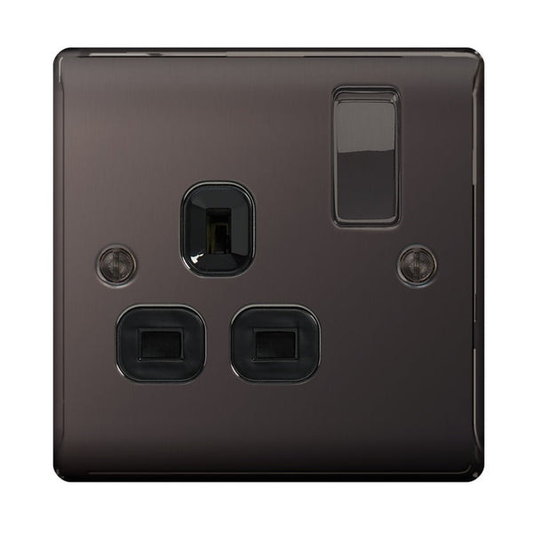 BG metal black nickel 1 gang switched socket