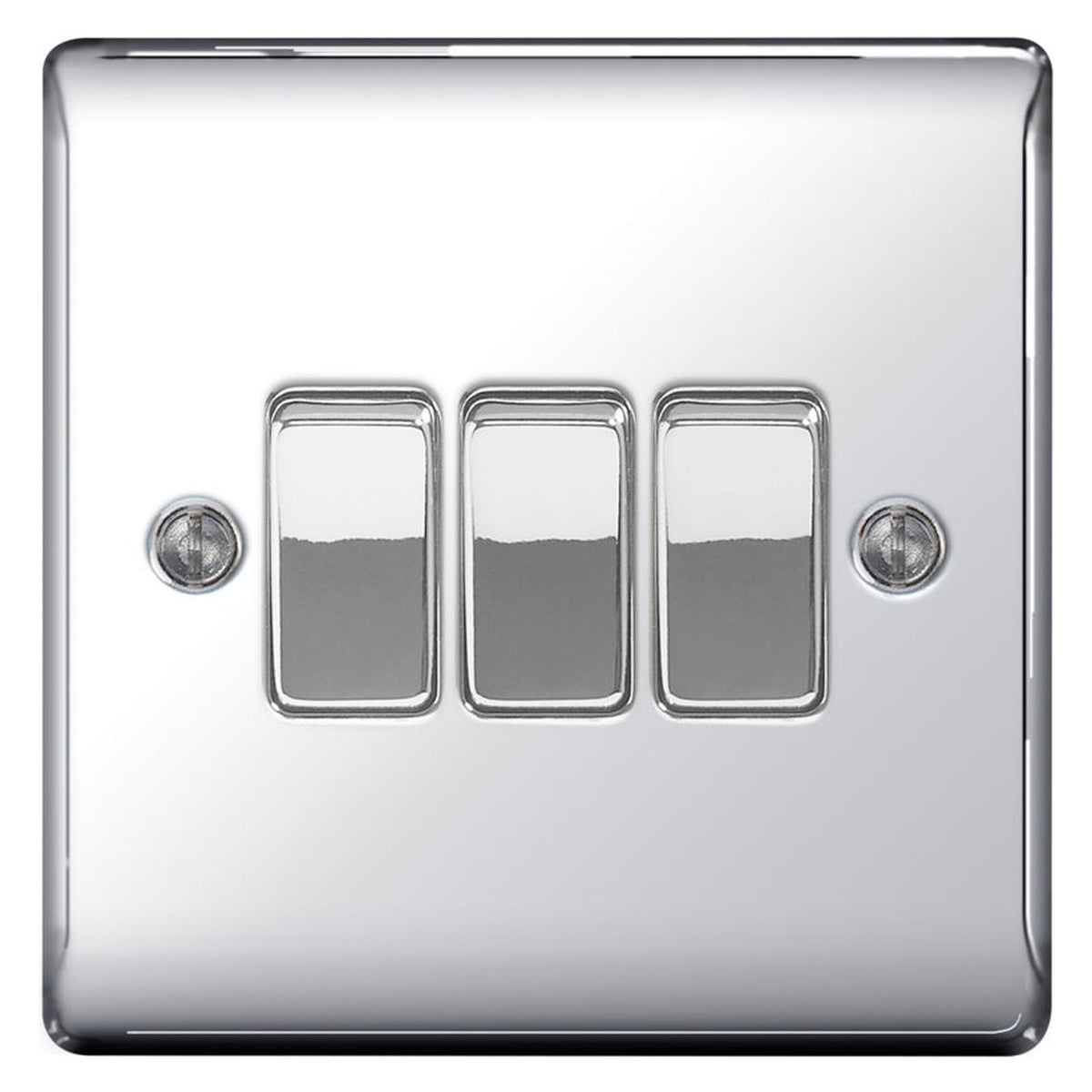 BG metal chrome 3 gang 2 way plate switch