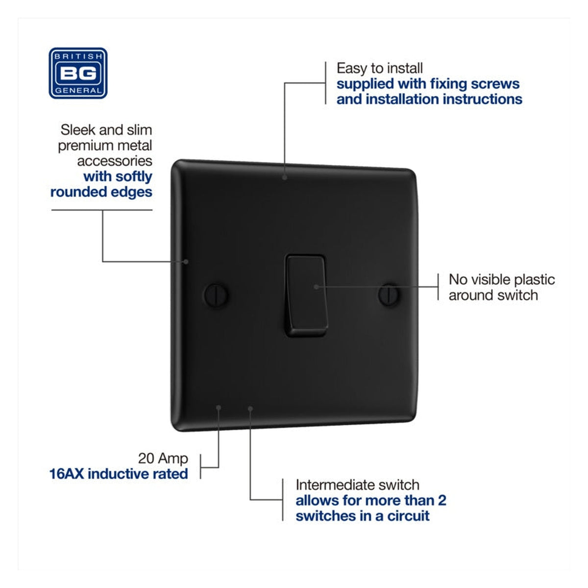 BG Nexus Metal matt black intermediate switch, view 5