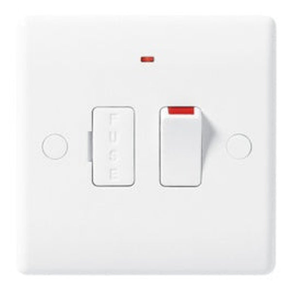 BG white round edge switched fused spur with LED