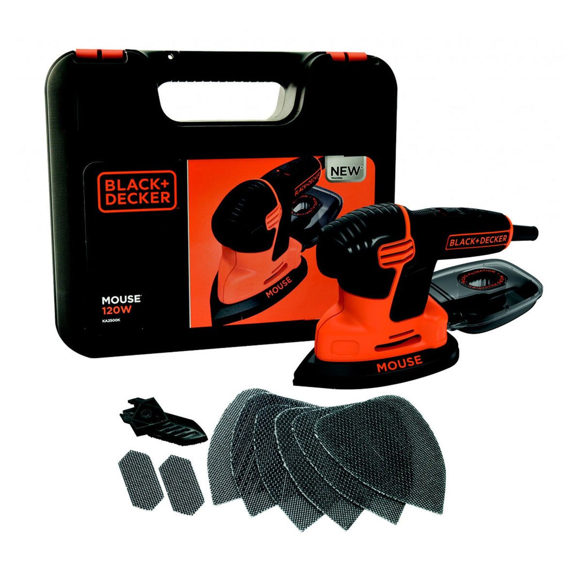 Black & Decker 120W Mouse sander with kitbox and accessories