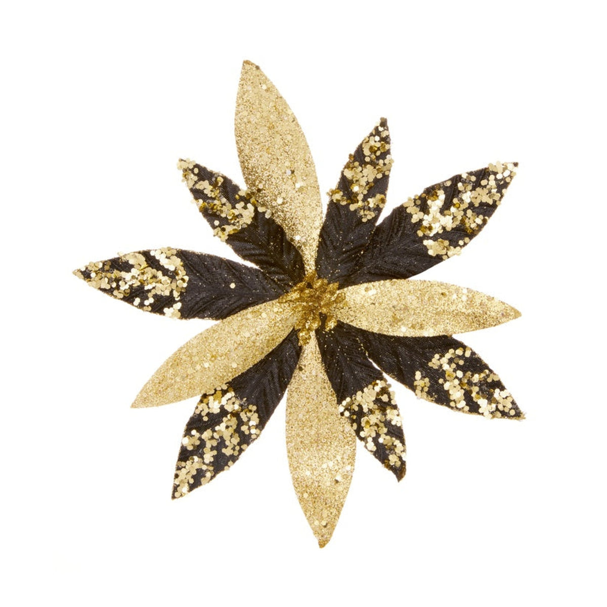 Black Poinsettia With Glitter & Gold Sequins - 26cm