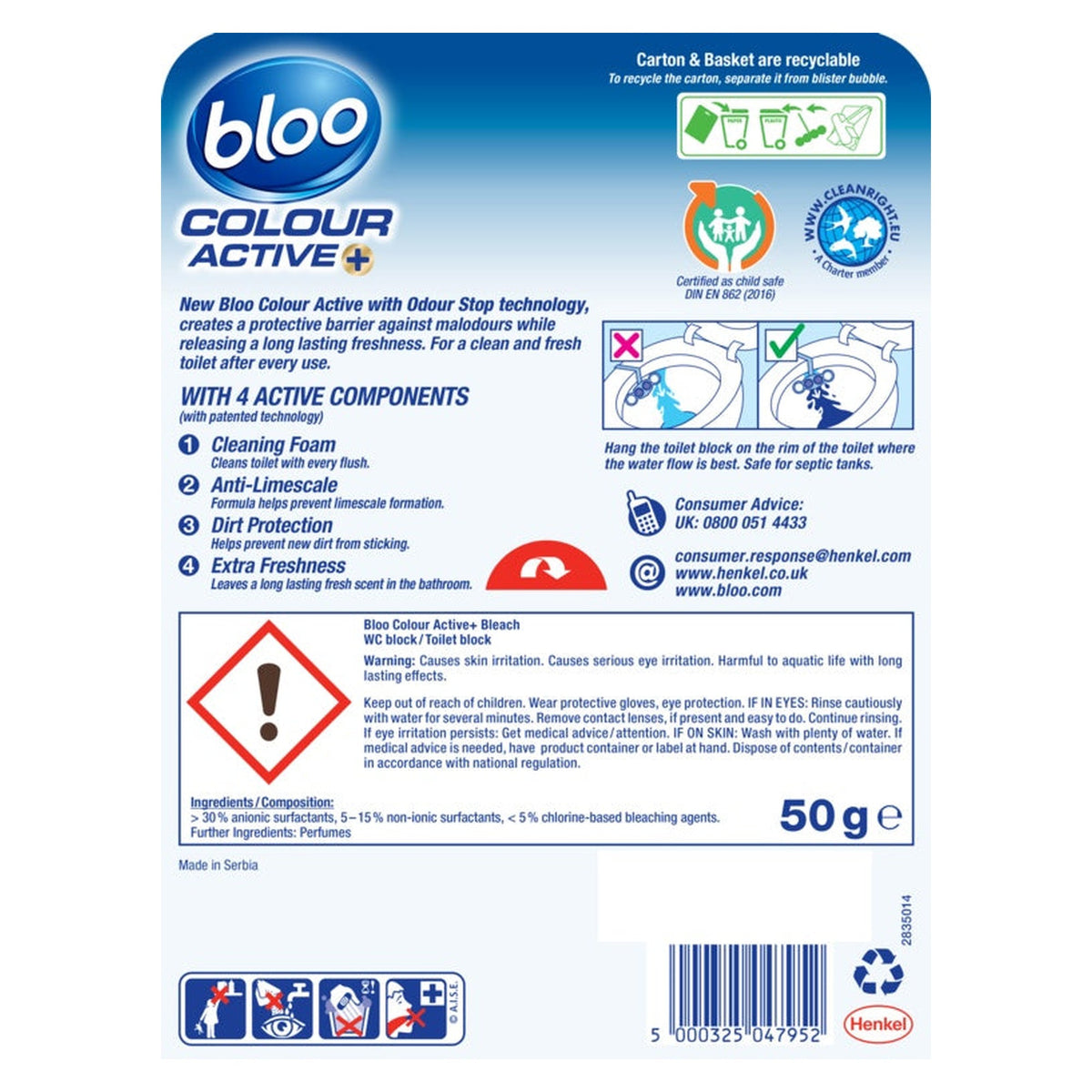 Bloo Colour Active bleach toilet rim block, view 2
