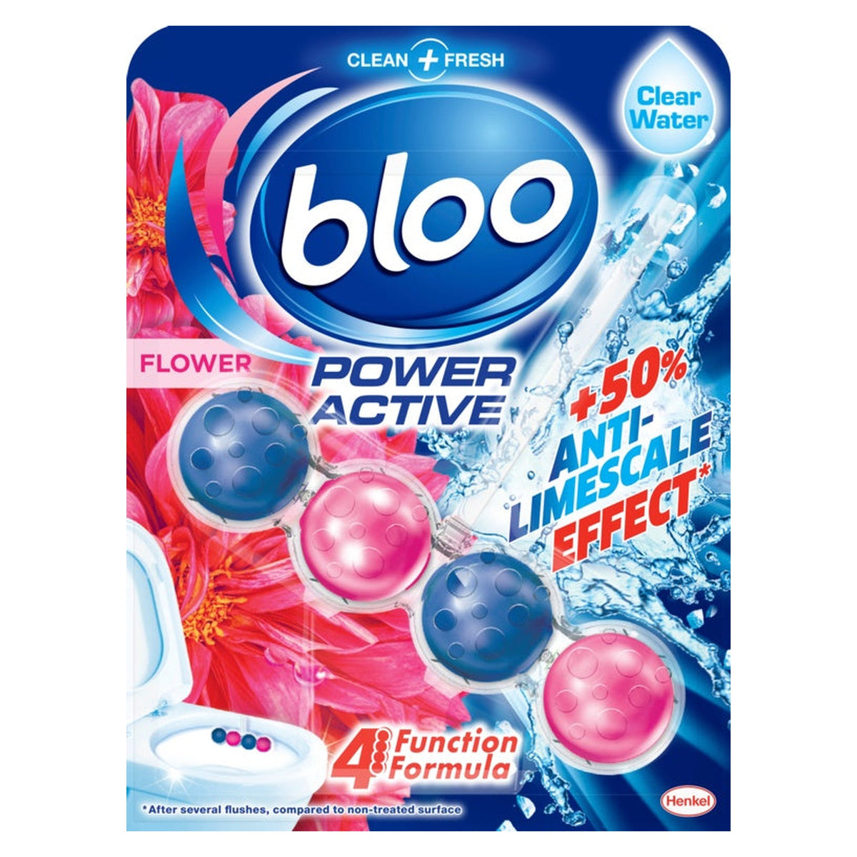Bloo Power Active Clear Water toilet rim block, Flower