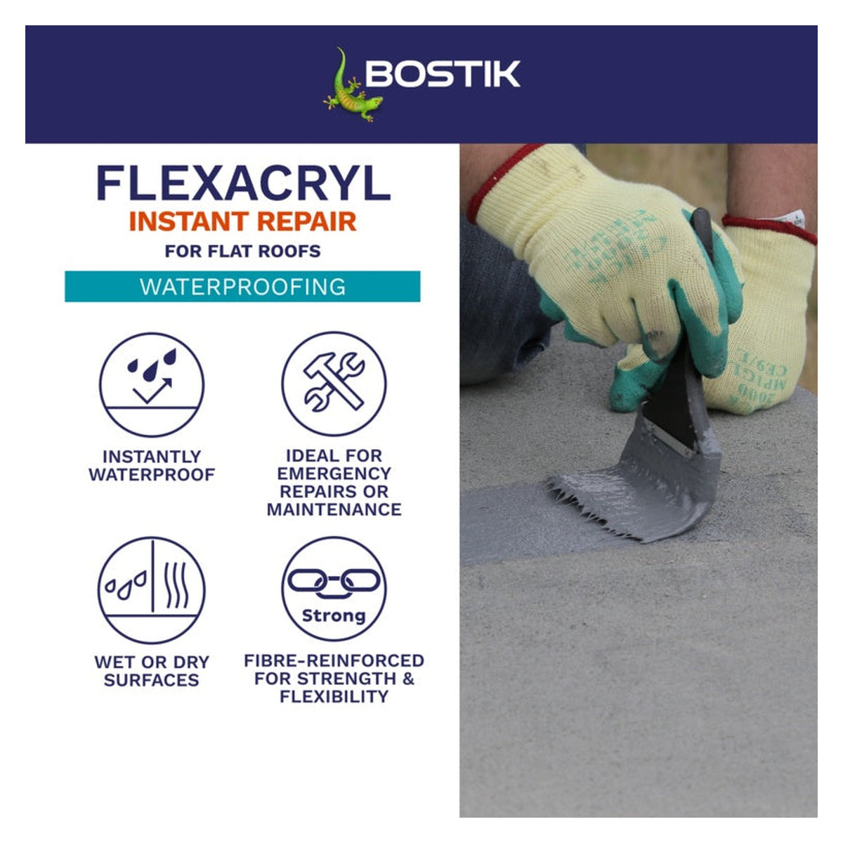 Bostik Flexacryl Instant Repair 5kg tub in grey, view 4