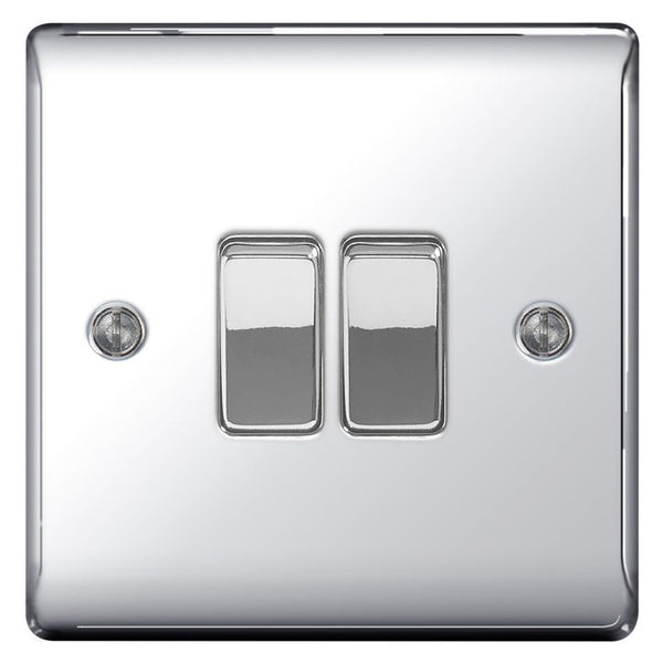 BG metal chrome 10A 2 gang 2 way plate switch