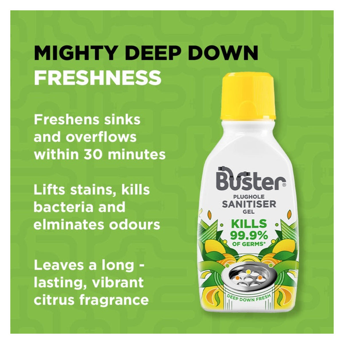 Buster plughole sanitiser active gel, 300ml bottle, citrus, view 2